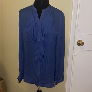 NWT REISS Chic Blue Ruffle Women's silk Blouse size 12